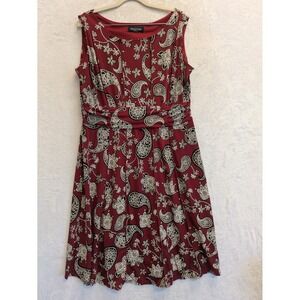 Perceptions Woman Red Paisley Print Sleeveless Knee Length Dress 1X